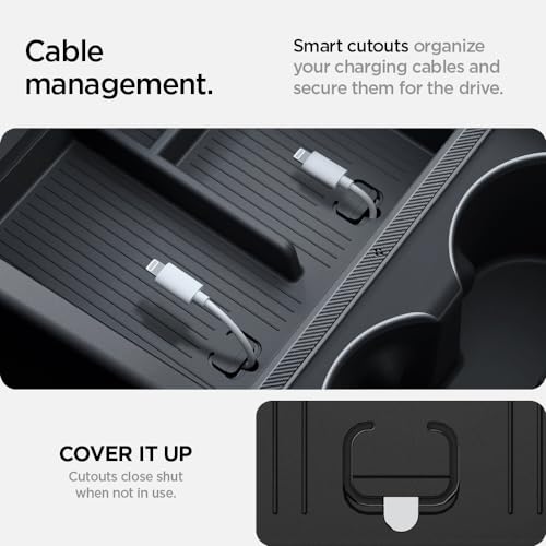Spigen Non-Slide Center Console Organizer (Expanded Capacity) for Tesla Model Y Juniper (Only Premium & Performance 2025/26) and Model 3 Highland (Standard, Premium & Performance 2024/25/26) - size: Center Console Organizer (Expanded)