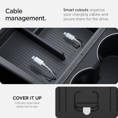 Spigen Non-Slide Center Console Organizer (Expanded Capacity) for Tesla Model Y Juniper (Only Premium & Performance 2025/26) and Model 3 Highland (Standard, Premium & Performance 2024/25/26) - size: Center Console Organizer (Expanded)