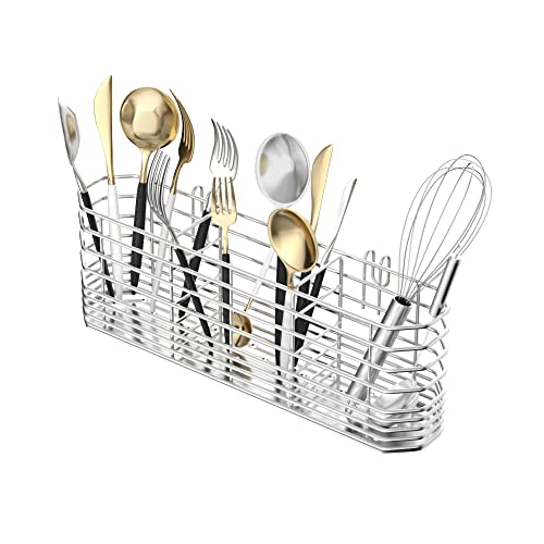 JAQ Utensil Holder for Sink, Sus304 Stainless Steel Rust Free Silverware Cutlery Flatware Holder Rack Organizer with Hooks for Dish Drying Rack Sink Dish Drainer in Kitchen Bathroom - size: 304 Stainless Steel - Utensil Holder