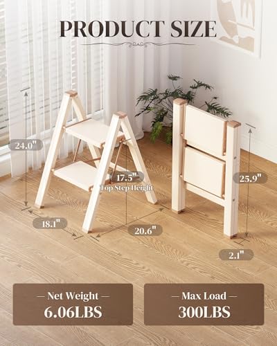 2 Step Ladder, Folding Step Stool with Wider Pedal, Anti-Slip Feet & Non Slip Stripes, Aluminum Sturdy Material, 300Lbs Capacity, Elegant Look of Cream Chocolate Better Matches Your Home - color: Cream Chocolate, size: 2 Step