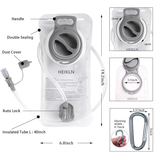 HEIKLN Hydration Bladder 1.5L-2L-2.5L-3L,Leak Proof Water Reservoir, BPA Free Military Water Storage Bladder Bag Hydration Pack Replacement Easy Clean for Bicycling Hiking Camping Hunting Running - color: 2L White