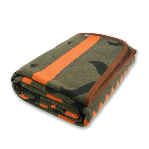 PuTian Merino Wool Blanket - 51" x 63" Thick Warm Soft Washable Twin Throw - Great for Bed, Couch, Camping, Outdoor, Pets, Travel, Green Flame - color: Green Flame, size: 63x51