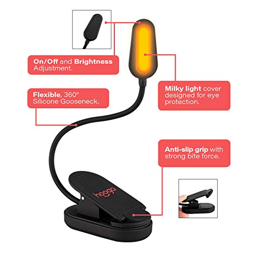 hooga Amber Book Light, Rechargeable Clip-On Blue Light Blocking LED Reading Light, 1600K Warm Eye Care for Bed, Students, Kids, Travel, Nursing, Studying - color: Amber Light