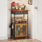 3 Tier Slim Rolling Coffee Cart with 2-Door & Pull-Out Wire Basket Drawer, Coffee Bar Cabinet on Lockable Casters, 32.7" H Microwave Cart with Storage for Home, Kitchen, Dining Room (Rustic Brown) - size: Medium