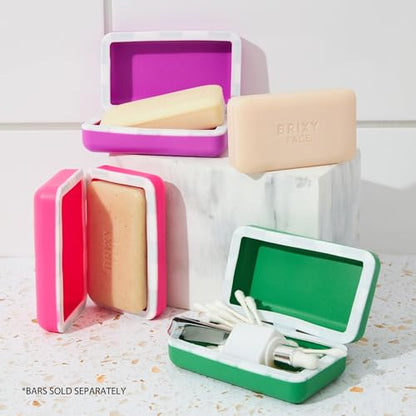 BRIXY Beauty Bar Travel Case Set – 3 Pack Soap Bar Travel Containers, Leakproof Portable Soap Holder, Durable Silicone, Magnetic Seal, TSA Friendly (Pink, Purple, Green) - color: Pink, Purple, Green