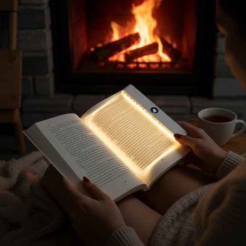 Book Light, Rechargeable LED Reading Light - Ultra-Thin Flat Bedside Lamp, 3 Color Clip on Lights, Suitable for Reading at Night in Bed