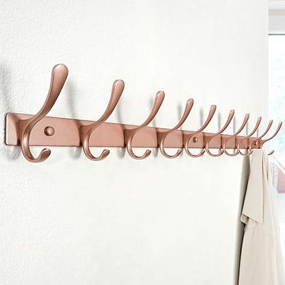 SKOLOO Coat Rack Wall Mounted - 10 Hooks, Heavy Duty, Stainless Steel, Metal Wall Hanger, Sturdy Coat Hooks for Hanging Coats, Jacket, Clothes, Hat, Matte Rose Gold - color: Matte Rose Gold, size: 10 Hook(1 Pack)