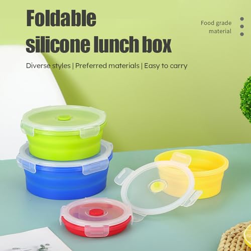 RoseFlower 4PCS Collapsible Bowl Sets, Portable Round Silicone Collapsible Bowls for Camping, Camping Dishes with Lids for Dishwasher, Freezer, Microwave Safe Containers, Camping Essential
