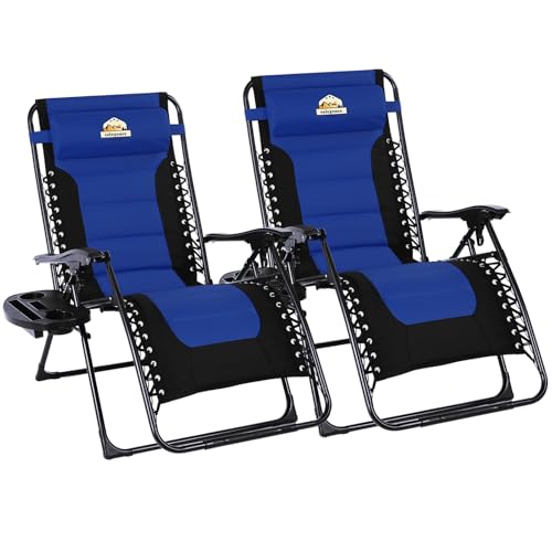 Colegence Oversized Padded Zero Gravity Lounge Chair Set of 2, Foldable Patio Anti Gravity Reclining Chairs Folding Lawn Recliner with Cup Holder for Yard, Camping, Outdoor, Support 350 LBS, Blue - color: Blue, style: 2-Pack