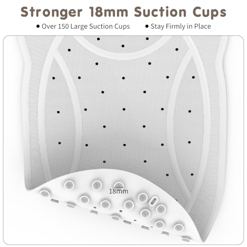 Upgraded Kids Bathtub Mat Non Slip, Low-Odor Natural Rubber Bath Mat with Strong 18mm Suction Cups, Flat Non-Slip Surface, 30"x18" Cute Frog Design, Shower Mat Fast Draining for Smooth Tubs, Beige - color: Beige