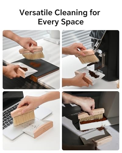 Small Coffee Brush and Dustpan Set - Magnetic Hand Solid Wood Soft Bristles, Barista Cleaning Tool for Espresso Machine, Coffee Grinder, Home Kitchen Countertop, Silver - color: White, size: Upgraded