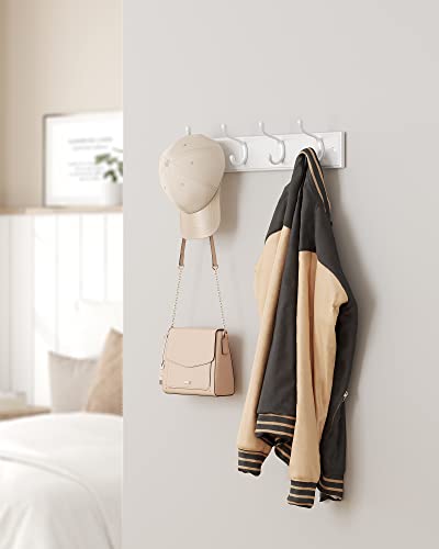 SONGMICS Set of 2 Wall-Mounted Coat Rack, Hook Rack, 8 Dual Metal Hooks, for Coats, Bags, Keys, in The Entryway, Bedroom, Living Room, White ULHR232W01 - color: White, size: 2 Pack-4 Hooks