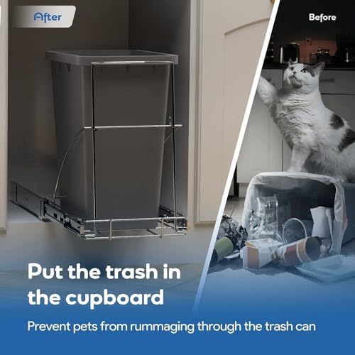 Pull Out Trash Can Under Cabinet & Under Sink - Heavy Duty Sliding Adjustable Cabinet Garbage Can Organizer, Requires Minimum Cabinets Opening 13" W X 18" D,Chrome Finish (Waste Bin Not Included)