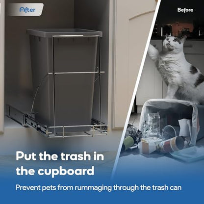 Pull Out Trash Can Under Cabinet & Under Sink - Heavy Duty Sliding Adjustable Cabinet Garbage Can Organizer, Requires Minimum Cabinets Opening 13" W X 18" D,Chrome Finish (Waste Bin Not Included)