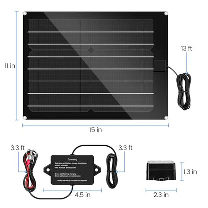 Solar Battery Charger Maintainer, Zuomeng 15W Solar Panel Kit for Dump Trailer Built-in Maintenance Pulse & Intelligent MPPT Charge Controller, Waterproof, Suitable for 12V Lead-Acid Battery