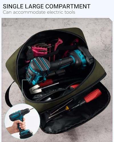 2 Pack Small Tool Bags Zipper Pouch for Organizing, with Adjustable Shoulder Strap & Carabiner, Utility Small Tool Pouch with Multi Pocket Compartments and Label Area (12" & 10") - color: Green 2 Pack