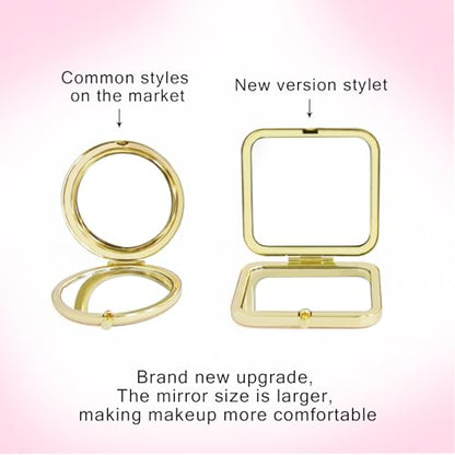 Magnifying Compact Peacock Cosmetic Mirror 2.8 Inch Square Handheld Travel Pocket Makeup Mirror Gold - color: Golden 4