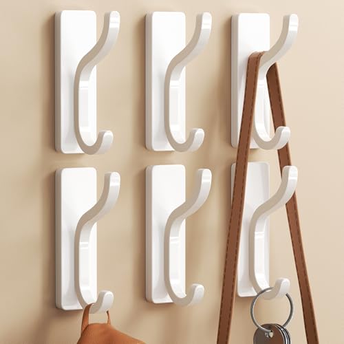 pickpiff Adhesive Wall Coat Hooks - Heavy Duty Stick-On Door Hanger, Metal Hook for Hanging Towel,Purse, Robe, Backpack, Jacket, Clothes - for Bathroom,Dorm, Closet, Kitchen - White, 6 Pack - color: White, size: 6 Pack