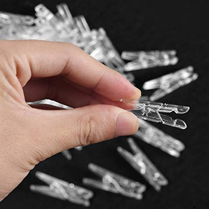 iKammo 50PCS Plastic Clothespins Mini Clear Clips Photo Clips Photo Paper Peg Pin Craft Clips Compatible Gift Wrapping, Picture Hanging, Arts&Crafts, Photo Display (Clear, 3.5 * 0.5cm) - color: Clear, size: 3.5*0.7cm