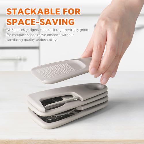 5 in1 Kitchen Gadgets, Peeler,Bottle Opener, Garlic Grinder,Cake cheese grater,Stackable Cooking Tools Space Saving for Small Kitchen, Accessories for RV Camper Inside Dishwasher Safe