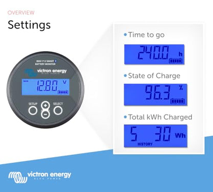 Victron Energy BMV-712 Smart Battery Monitor with Shunt - 6.5-70 VDC - Display, Bluetooth and Detailed in-App Insights- Grey - color: Grey