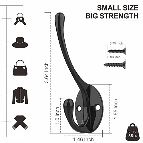 Heavy-Duty Metal Coat Hooks for Wall, 10-Pack Black Wall Mounted Hooks with 20 Screws, Double Robe Hooks for Coat, Hat, Robe, Towel, Entryway, Bathroom, Kitchen - color: 10PCS Black Long Hooks