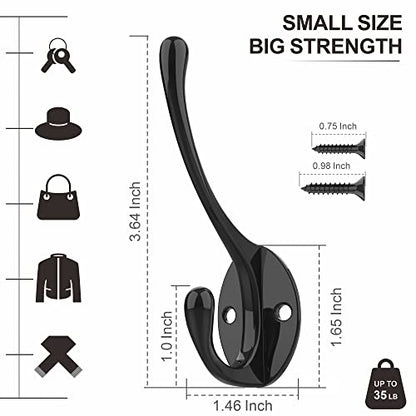 Heavy-Duty Metal Coat Hooks for Wall, 10-Pack Black Wall Mounted Hooks with 20 Screws, Double Robe Hooks for Coat, Hat, Robe, Towel, Entryway, Bathroom, Kitchen - color: 10PCS Black Long Hooks