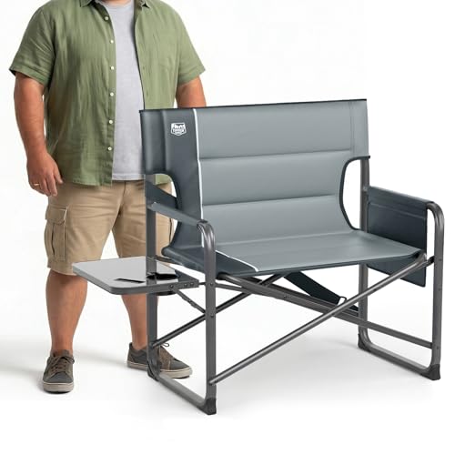 Timber Ridge XXL Director’s Chair – Heavy Duty Folding Camping Chair for Adults, 500lb Capacity, Extra Wide Padded Seat for Camping, Sports, Lawn, Courtyard, and Outdoor Use, Grey - color: Grey