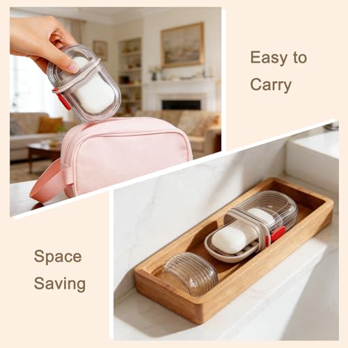 2 Pcs Travel Soap Case, Leak-Proof Bar Soap Travel Case with Lid Soap Box Holder with Drainage Layer, Portable Soap Container for Traveling, Bathroom, Gym, Camping, Outdoor - Clear