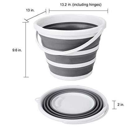 Eurow Indoor and Outdoor Collapsible Bucket with Handle, 10 Liters, 2.6 Gallons, Gray and White (Pack of 2) - size: 13.2” x 13” x 9.6” (Pack of 2)