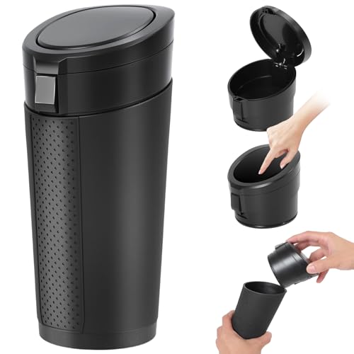 Keria Car Trash Can Bin with Lid - Mini Car Garbage Can Cup Holder-Small Leakproof Vehicle Trash Garbage Can Bin-Automotive Car Organizers and Storage for Back Seat SUV Vechile Accessories (Black) - color: Black