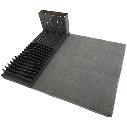 Lily's Home 19" x 15.5" Premium Microfiber Kitchen Counter Mat with Collapsible Rack Absorbent Dish Drying Mat for Sink Dishes Utensils Pots and Pans
