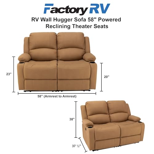 Camper Comfort 58" Wall Hugger Reclining RV Theater Seats | Double Recliner RV Sofa | RV Couch | Wall Hugger Recliner | RV Theater Seating | RV Furniture (Powered, Sand) - color: Sand, style: Powered