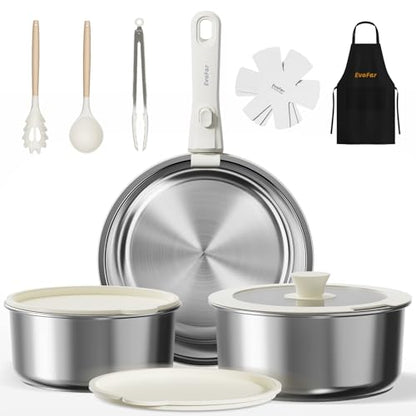 14 pcs Stainless Steel Cookware Set, Detachable Pots and Pans Set with Removable Handle, Non Toxic Space Saving RV Camping Cookware Set, Induction Cookware, Dishwasher & Oven Safe - size: 14 Pcs Sliver