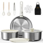 14 pcs Stainless Steel Cookware Set, Detachable Pots and Pans Set with Removable Handle, Non Toxic Space Saving RV Camping Cookware Set, Induction Cookware, Dishwasher & Oven Safe - size: 14 Pcs Sliver