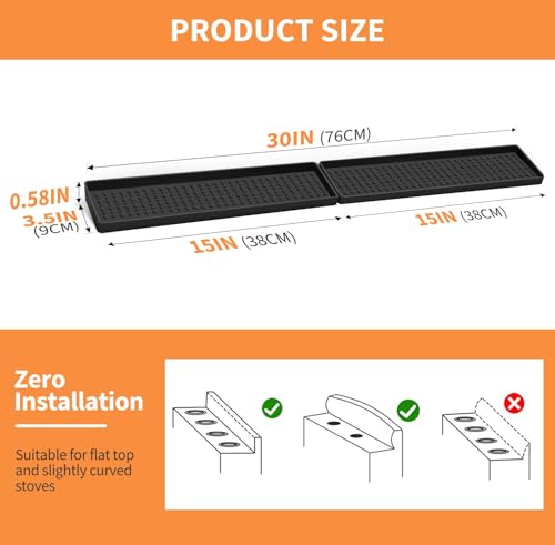 30 Inch Silicone Magnetic Stove Top Shelf, Kitchen Shelf Over Stove Spice Rack Apartment Must Haves Kitchen Gadgets for Above Stovetop Seasoning Organization and Storage with 2 Functional Prtitions - color: Black