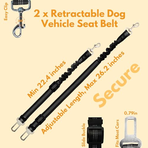 Dog Travel Kit 8PC Seat Belt Leash Barrier Net Bowl Hooks Set | Pet Car Accessories Essentials Kit, Adjustable Seat Belt Leash, Portable Collapsible Bowl, Dog Net Barrier, Headrest Hooks