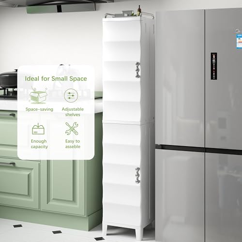 VECELO Narrow Storage Cabinet, 54.3” Tall Slim Storage Organizer with Adjustable Shelves, Magnetic Doors, for Small Space Kitchen, Bathroom, Laundry & Bedroom, White