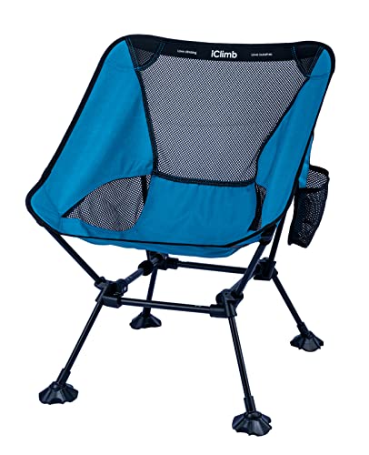 iClimb Ultralight Compact Camping Folding Beach Chair with Anti-Sinking Large Feet and Back Support Webbing (Blue - Square Frame) - color: Blue (Square Frame)