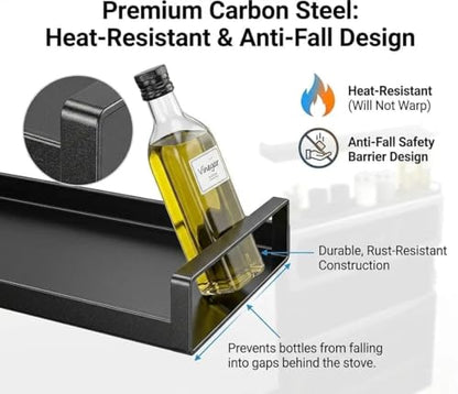 AWOKE Magnetic Over the Stove Shelf, 16" to 30" Extendable Steel Spice Rack for Back of Stove, Above Oven Storage Organizer, Stove Top Shelf for Kitchen Range, Heat Resistant Ledge for Spices & Oils