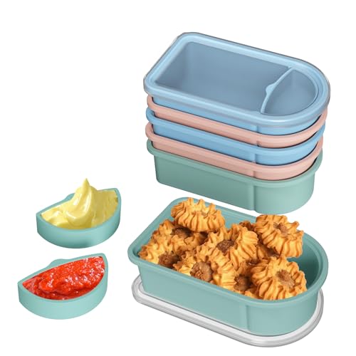 Toutrop 3 Pack Reusable Silicone Snack Containers with Lids, Salad Sauce Seasoning Container, Detachable design Mini Kids Snack Concainers for Travel, Office, Picnic