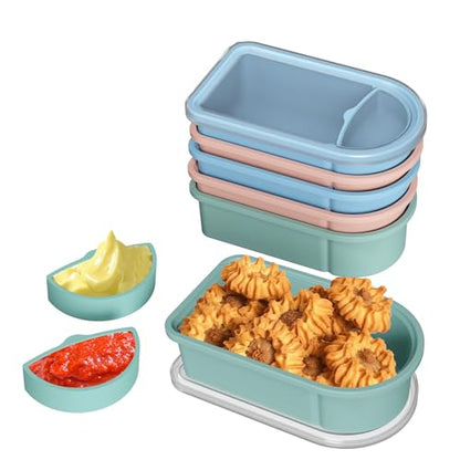 Toutrop 3 Pack Reusable Silicone Snack Containers with Lids, Salad Sauce Seasoning Container, Detachable design Mini Kids Snack Concainers for Travel, Office, Picnic