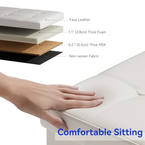BRIAN & DANY 30 Inches Storage Ottoman Bench, Faux Leather Ottoman with Storage, Folding Bench Shoe, Foot Rest Stool, for Living Room, White - color: White