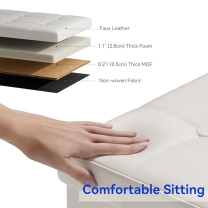 BRIAN & DANY 30 Inches Storage Ottoman Bench, Faux Leather Ottoman with Storage, Folding Bench Shoe, Foot Rest Stool, for Living Room, White - color: White
