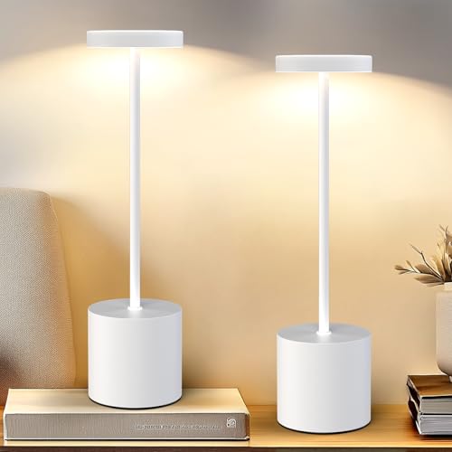 AUDLES White Cordless Table Lamps Set of 2, Battery Operated Rechargeable LED Lamps with Touch Control, 3 Color Temperatures, 5000mAh Dimmable Wireless Portable Lamp for Bedroom Nightstand Nursery - color: White(Set of 2)