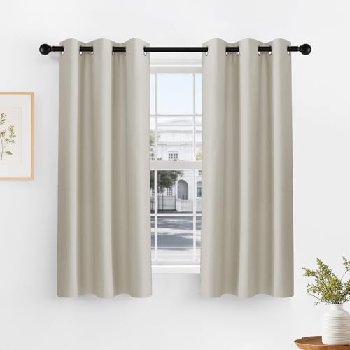 PONY DANCE Cream Short Blackout Curtains for Kitchen 45 Inch Length, Thermal Insulated Grommet Curtains for Bedroom, Black Out Drapes for Bathroom Small Window (2 Panels Set, 34 inches Wide) - color: Cream, size: 34"W x 45"L (Pack of 2)