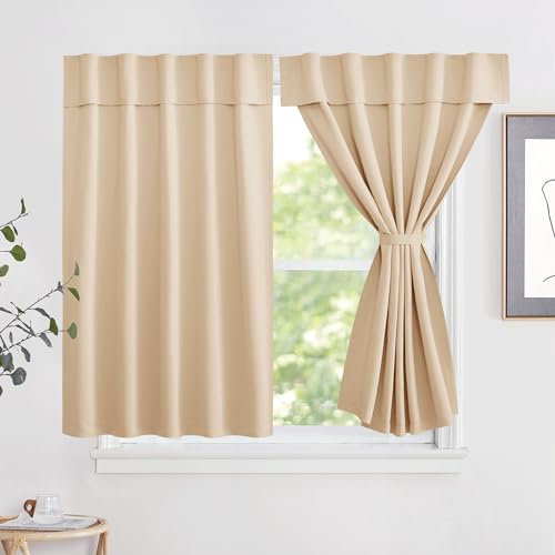 NICETOWN Farmhouse Self-Adhesive Privacy Thermal Curtain Biscotti Beige 52" W x 48" L, Portable No Drill Blackout Window Cover for Cafe, Travel, Camper & Rental Apartment, 1 Panel - color: Biscotti Beige, size: 52"W x 48"L (Pack of 1)