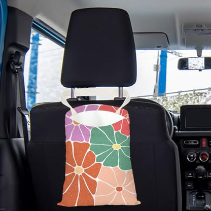 Retro Flower Car Trash Can, Car Trash Bag Hanging, Waterproof Cars Back Seat Hanging Organizer and Storage Trash Bags for Vehicle Travelling Camping - color: Flower03
