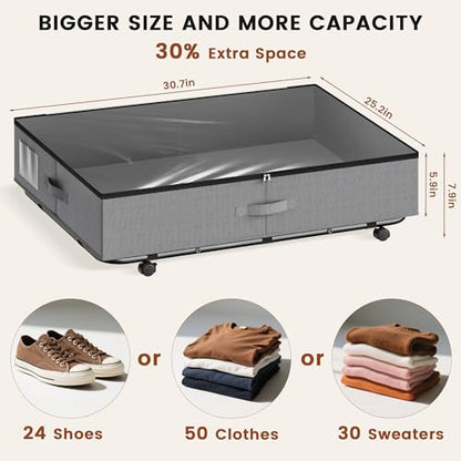 XXXL 78L Under Bed Storage with Wheels, Rolling Storage Containers with Clear Lid & Label, Heavy-Duty Metal Frame, Easy Pull-out, Underbed Storage Bins for Clothes, Shoes, Blankets, and Toys(2PACK) - size: With-wheels-78L-2pack