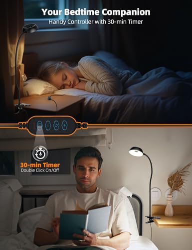LiFMIRA Reading Light for Beds Headboards, Clip on Light LED Reading Book Light with Clamp Eye-Friendly Desk Lamp 3 Color Modes & 10 Brightness Flexible Reading Lights for Books in Bed Bedside Black - color: Black